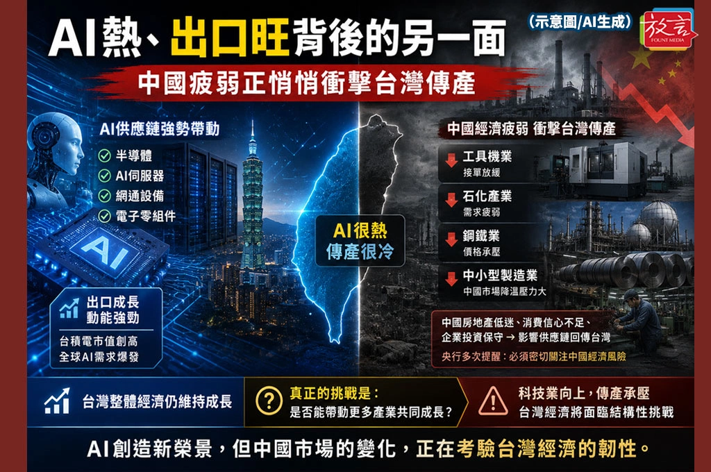 《放. 新聞/綜合報導》AI熱、出口旺背後的另一面　中國疲弱正悄悄衝擊台灣傳產