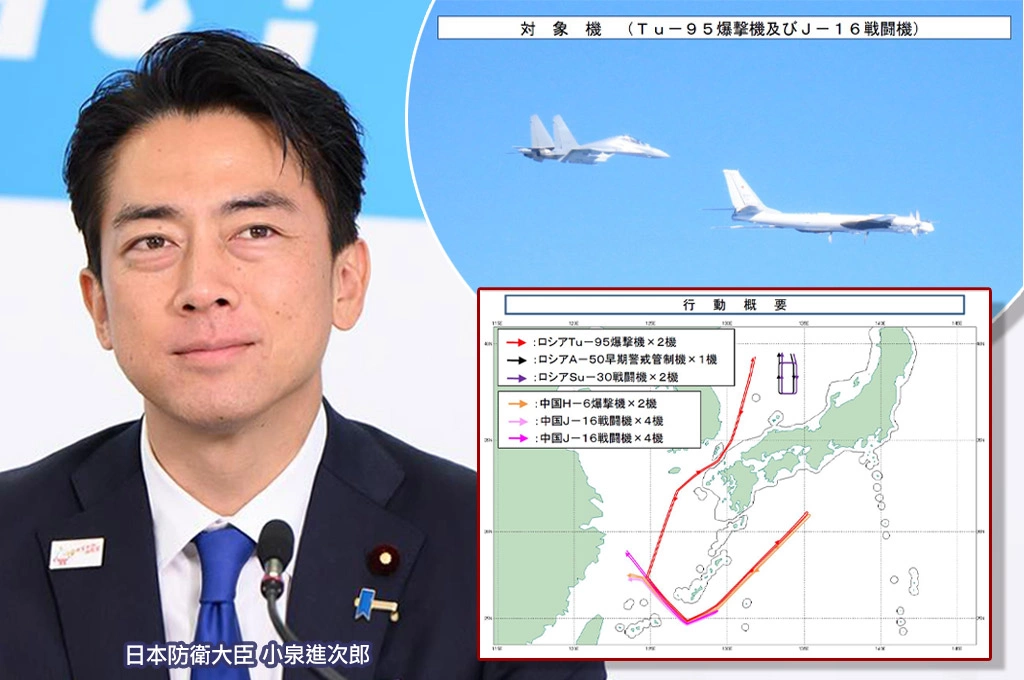 「中俄聯飛」15架軍機入侵日本周邊...小泉進次郎深夜緊急發聲明「構成重大國安憂慮」:此舉明確意在示威、將依法嚴厲打擊侵犯領空行為!