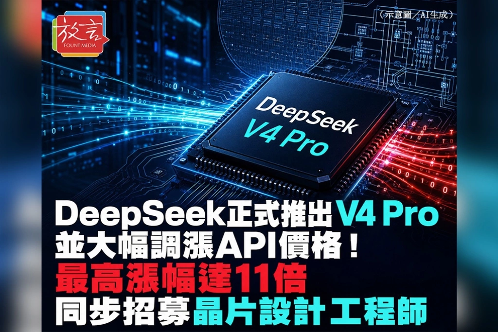 DeepSeek正式推出V4 Pro並大幅調漲API價格！最高漲幅達11倍　同步招募晶片設計工程師