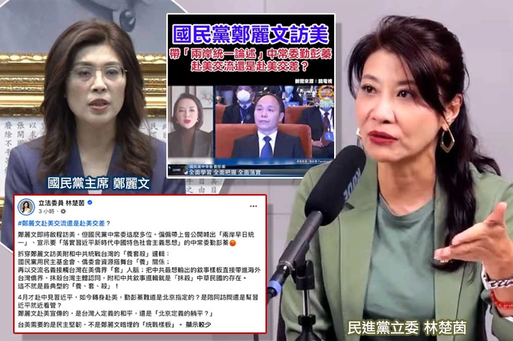 鄭麗文赴美交流還是赴美交差？林楚茵點名同行中常委勤彭蓁曾喊「兩岸早日統一」