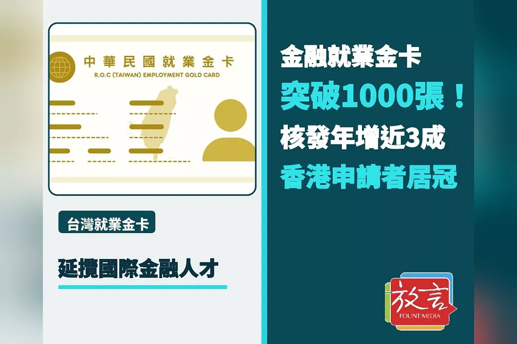 金融就業金卡突破千張！7月底累計核發1026張　香港278張居各國與地區之冠