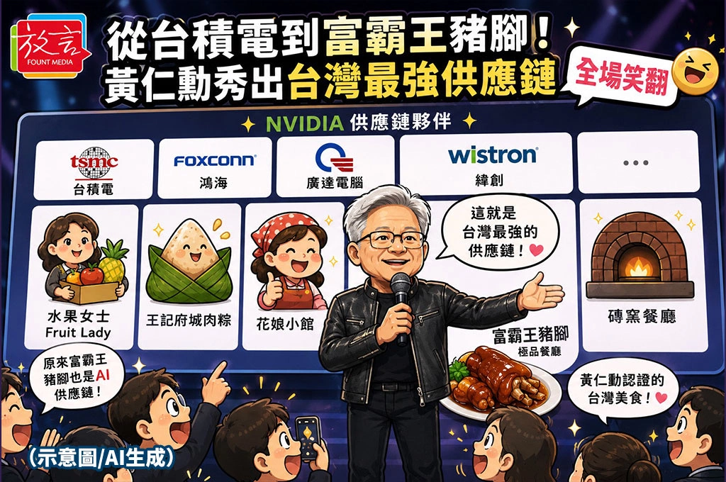 從台積電到富霸王豬腳！黃仁勳秀出台灣最強供應鏈　全場笑翻