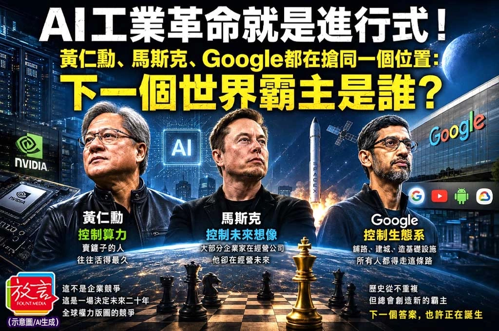《放．專題》 AI工業革命就是進行式！黃仁勳、馬斯克、Google都在搶同一個位置：下一個世界霸主是誰？