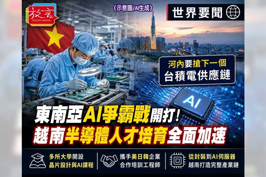 《放. 新聞/世界要聞/越南》東南亞AI爭霸戰開打!越南半導體人才培育全面加速 河內要搶下一個台積電供應鏈