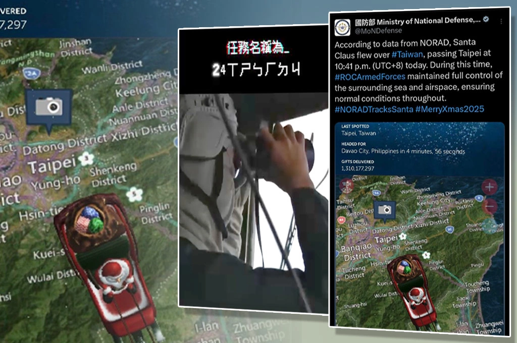 「24ㄒㄕㄅㄏㄉㄐ」!聖誕老公公通過台灣上空...國防部轉發飛越照片、幽默透露平安夜任務!