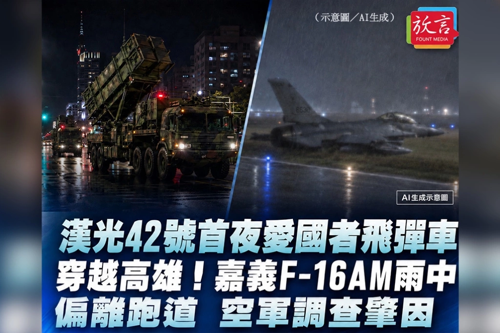 漢光42號首夜愛國者飛彈車穿越高雄！嘉義F-16AM雨中偏離跑道　空軍調查肇因