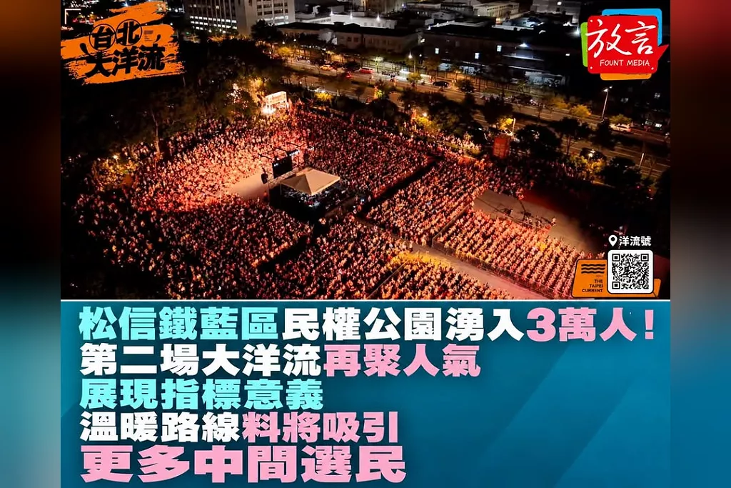 松信鐵藍區民權公園湧入3萬人！第二場大洋流再聚人氣、展現指標意義　溫暖路線料將吸引更多中間選民