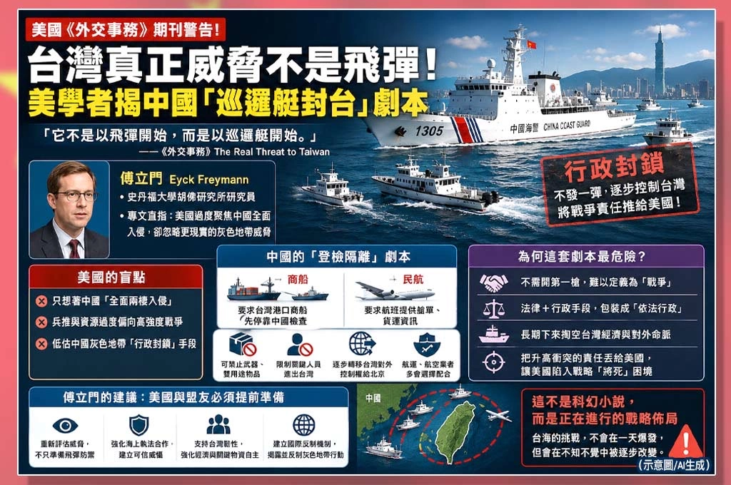 《外交事務》警告:台灣真正威脅不是飛彈!美學者揭中國「巡邏艇封台」劇本 恐讓美國陷戰略將死