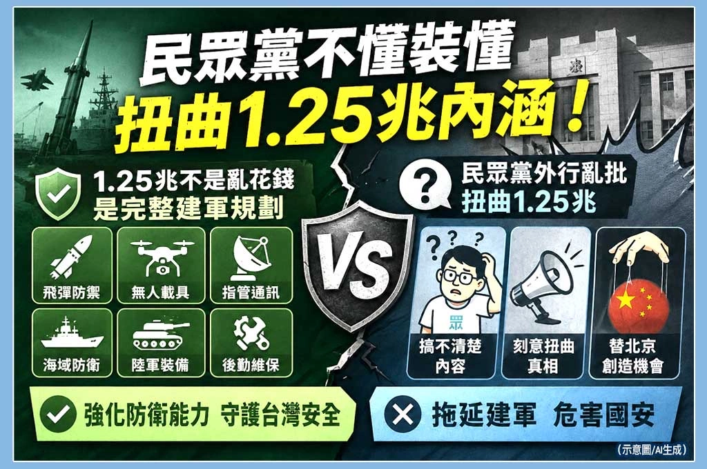 民眾黨批1.25兆「掏空台灣」？綠營反轟根本外行　扭曲完整建軍規劃內涵