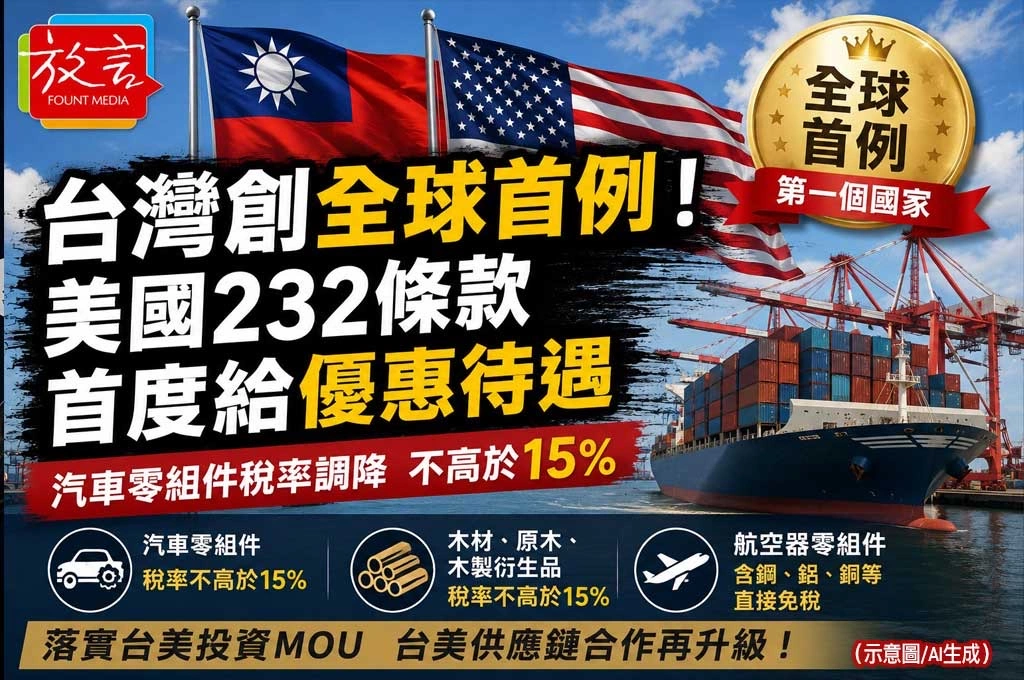 台灣創全球首例！美國232條款首度給優惠待遇　汽車零組件稅率調降
