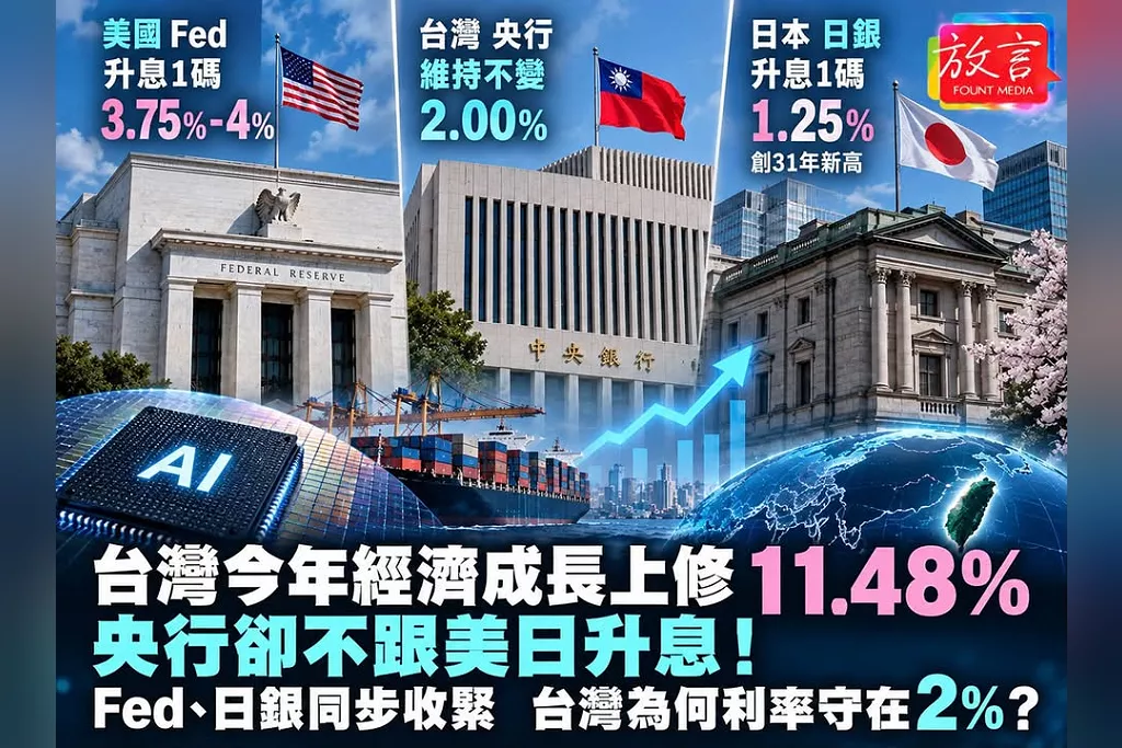 台灣今年經濟成長上修11.48％、央行卻不跟美日升息！Fed、日銀同步收緊　台灣為何利率守在2％？