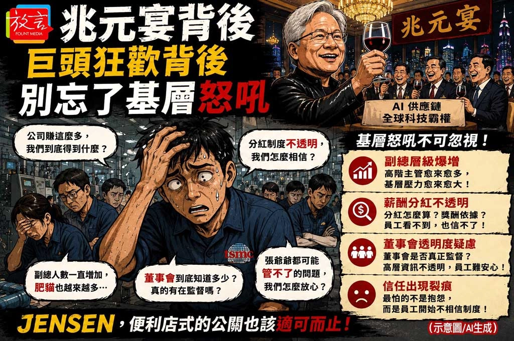 《放．專題》兆元宴背後的另一個聲音：黃仁勳不能只看見巨頭　也該聽見台積電基層員工的怒吼