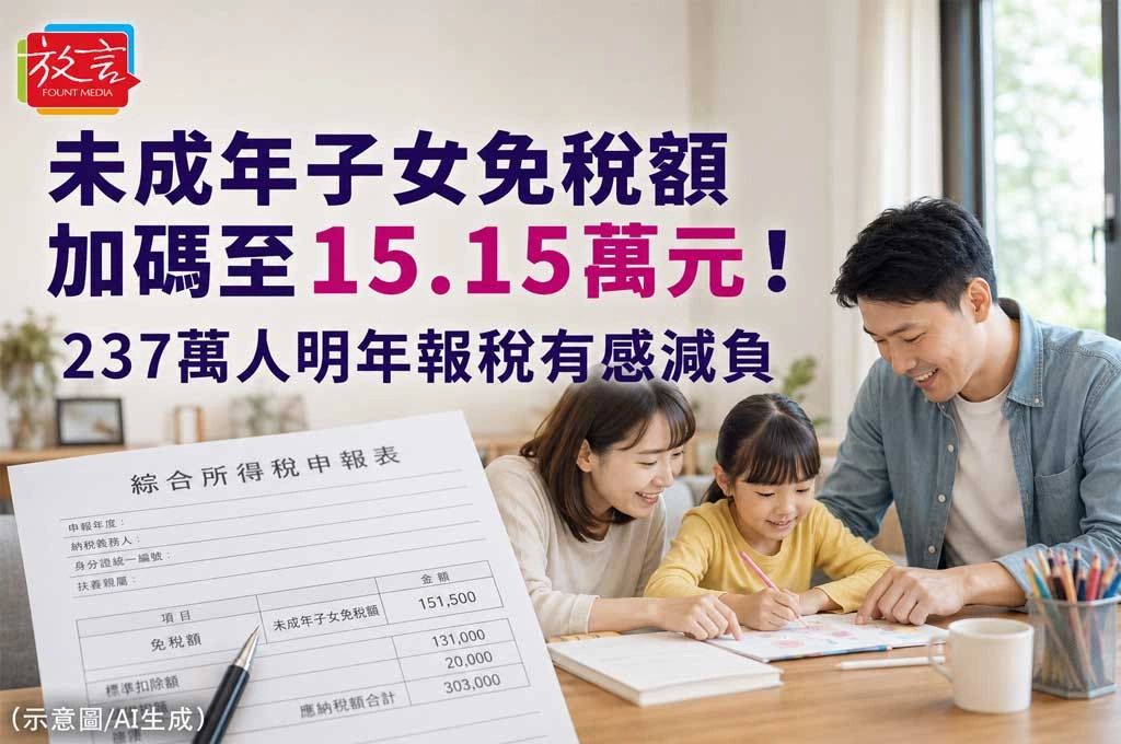 《放. 新聞／理財》未成年子女免稅額加碼至15.15萬元！237萬人明年報稅有感減負