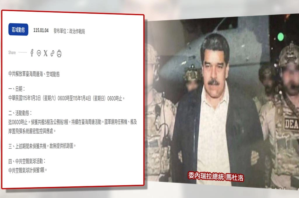 美軍無視中國雷達直入委國生擒馬杜羅！國防部公布解放軍3日至4日「0架軍機」擾台...網酸：會怕美帝要說啊