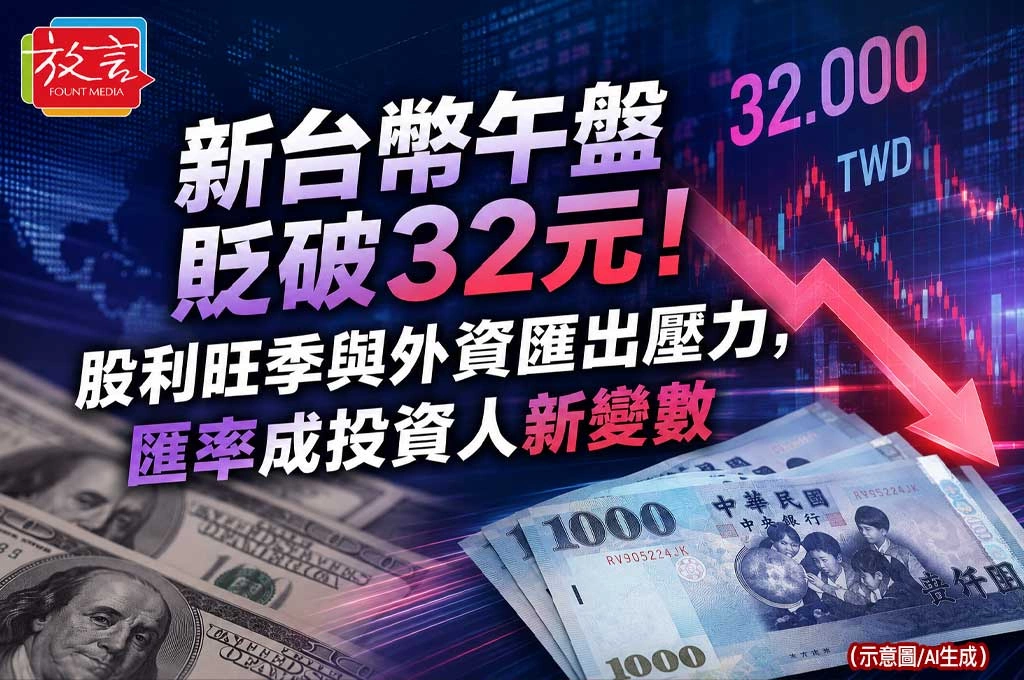 《放. 新聞／理財》新台幣午盤貶破32元！股利旺季與外資匯出壓力，匯率成投資人新變數