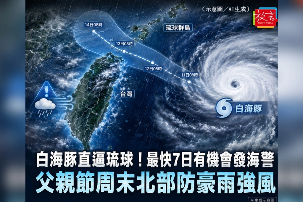 白海豚直逼琉球！最快7日有機會發海警　父親節周末北部防豪雨強風