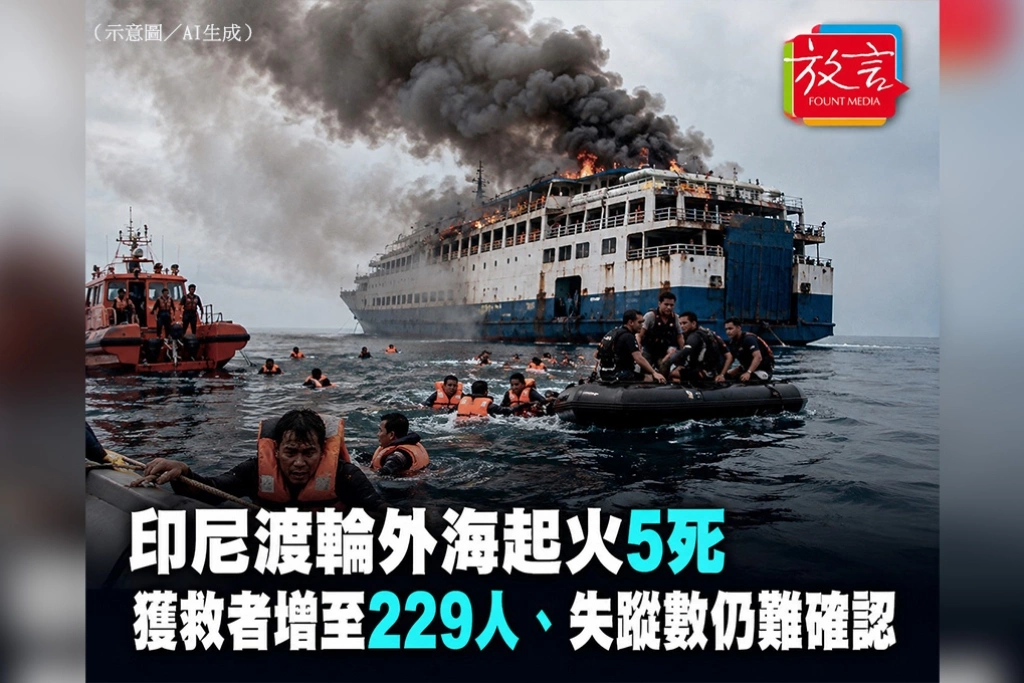 印尼渡輪外海起火5死　獲救者增至229人、失蹤數仍難確認