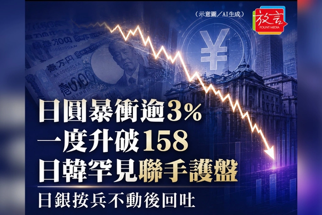 日圓暴衝逾3%一度升破158　日韓罕見聯手護盤、日銀按兵不動後回吐