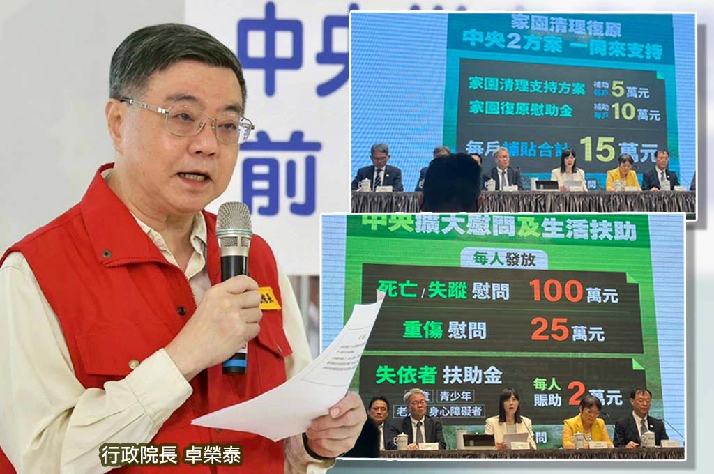 「丹娜絲特別條例」適用馬太鞍溢流重建、政院將提200億追加預算！卓榮泰：下週花蓮開啟「一站式服務」加速申請慰問金最高百萬