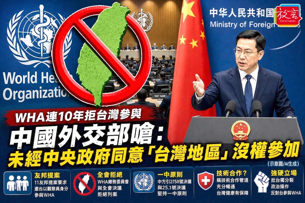 WHA連10年拒台灣參與 中國外交部嗆:未經中央政府同意「台灣地區」沒權參加