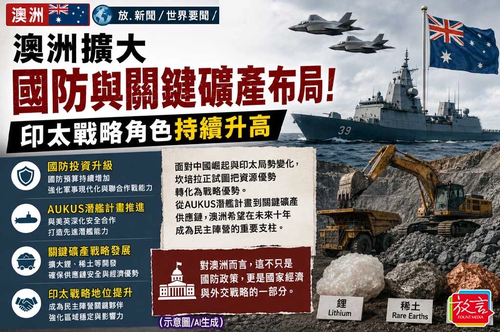 《放. 新聞／世界要聞／澳洲》澳洲擴大國防與關鍵礦產布局！印太戰略角色持續升高