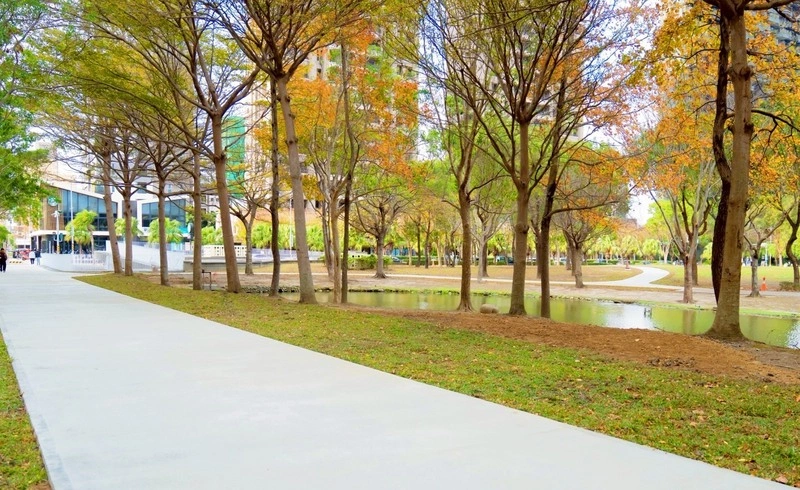 竹北水圳公園整建　縮減水泥鋪面、優化綠地空間
