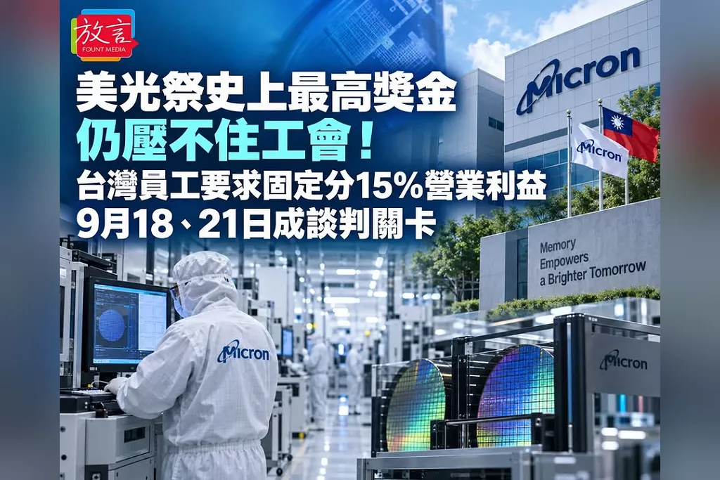 美光祭史上最高獎金仍壓不住工會！台灣員工要求固定分15％營業利益　9月18、21日成罷工談判關卡