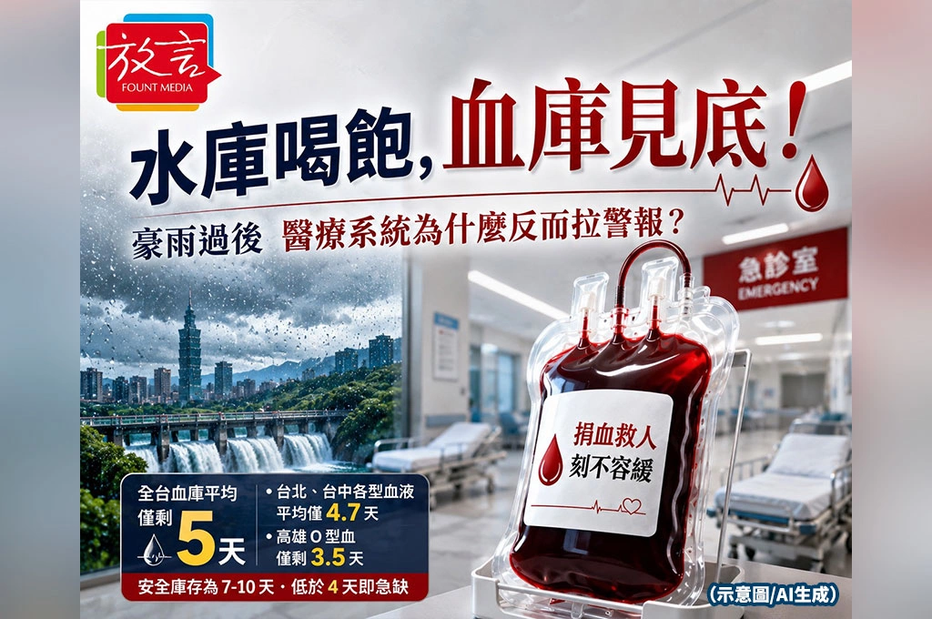 水庫喝飽，血庫見底！豪雨過後　醫療系統為什麼反而拉警報？
