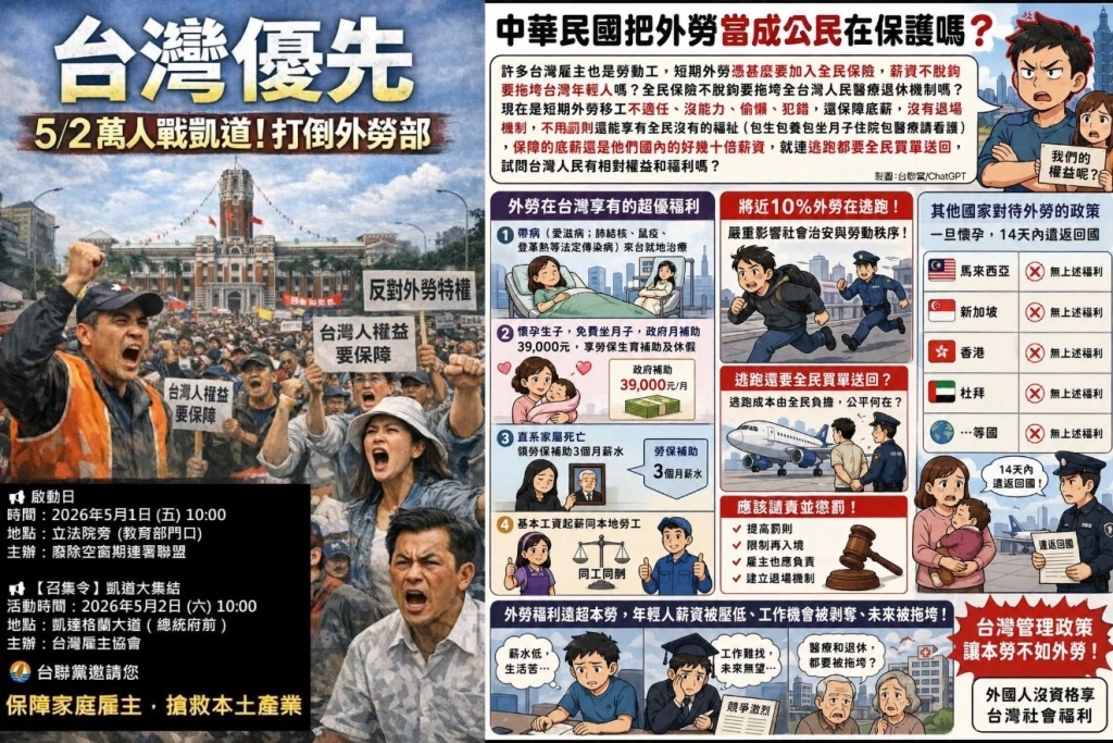 移工比台灣勞工享更優渥勞保？雲產總駁斥「錯誤資訊」：煽動動力恐影響台灣國際形象