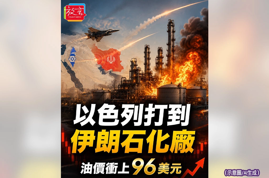 以色列打到伊朗石化廠！能源設施首遭攻擊　油價衝上96美元、中東戰火牽動全球市場