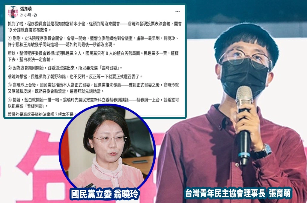 藍委少1人、翁曉玲沒收程委會表決喊散會...張育萌：葛如鈞薪水小偷