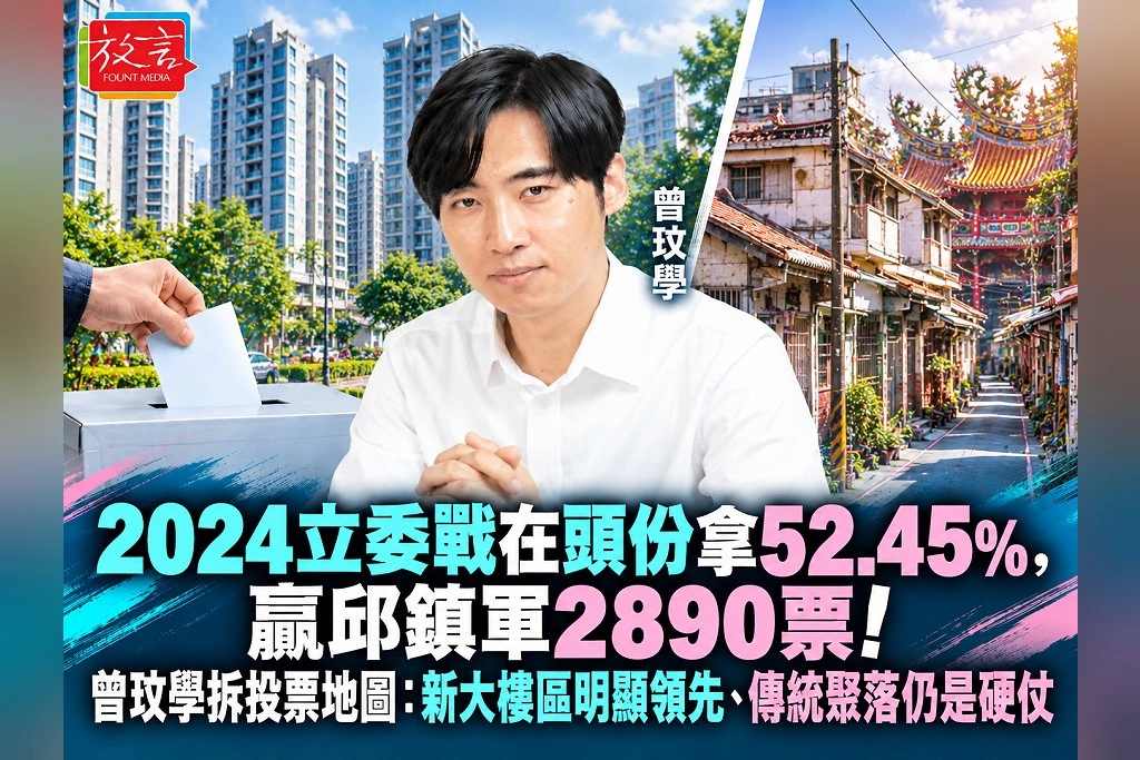 2024立委戰在頭份拿52.45％、贏邱鎮軍2890票！曾玟學拆投票地圖：新大樓區明顯領先、傳統聚落仍是硬仗