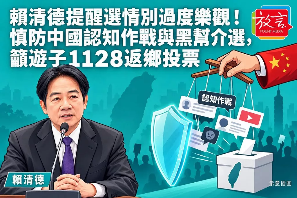 賴清德提醒選情別過度樂觀！慎防中國認知作戰與黑幫介選，籲遊子1128返鄉投票