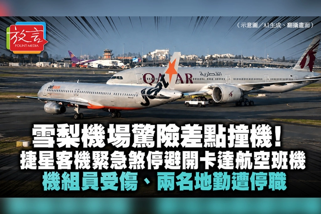雪梨機場驚險差點撞機！捷星客機緊急煞停避開卡達航空班機　機組員受傷、兩名地勤遭停職
