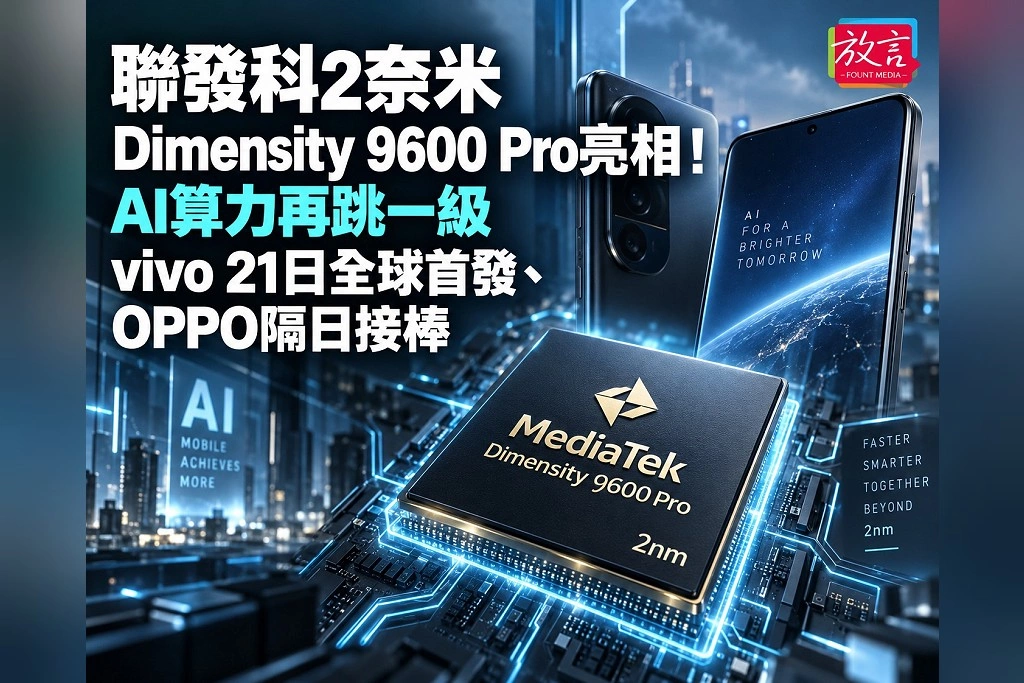 聯發科2奈米Dimensity 9600 Pro亮相！AI算力再跳一級　vivo 21日全球首發、OPPO隔日接棒