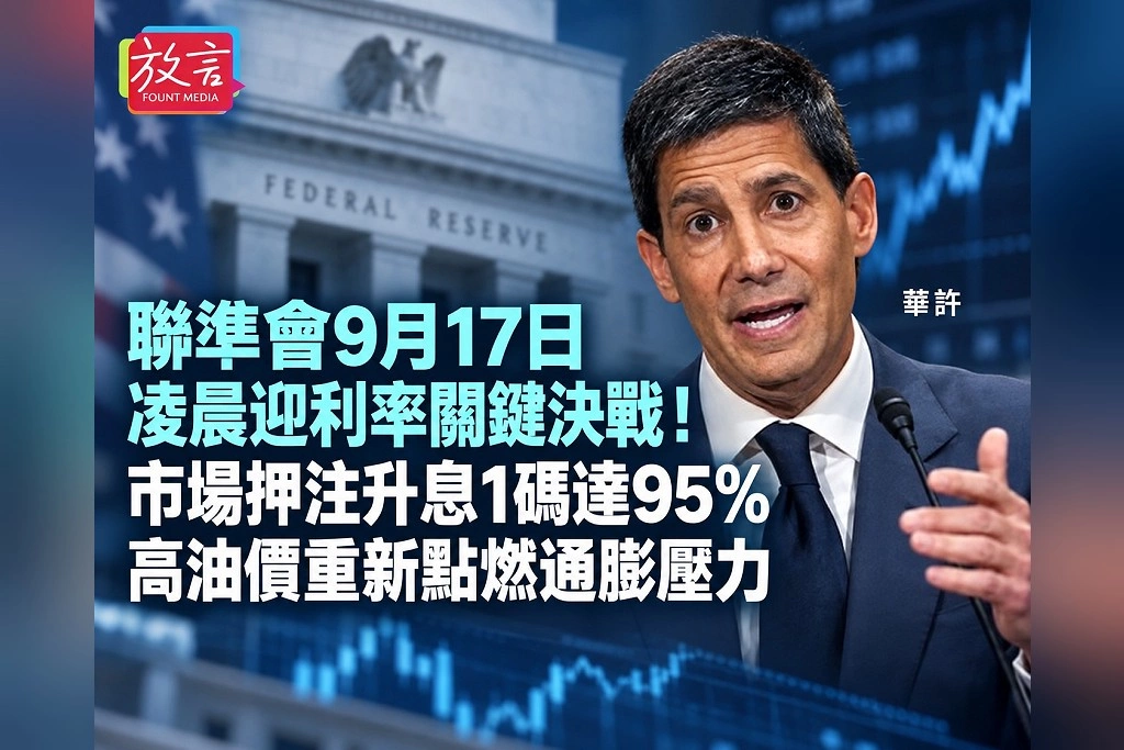 聯準會9月17日凌晨迎利率關鍵決戰！市場押注升息1碼達95％　高油價重新點燃通膨壓力