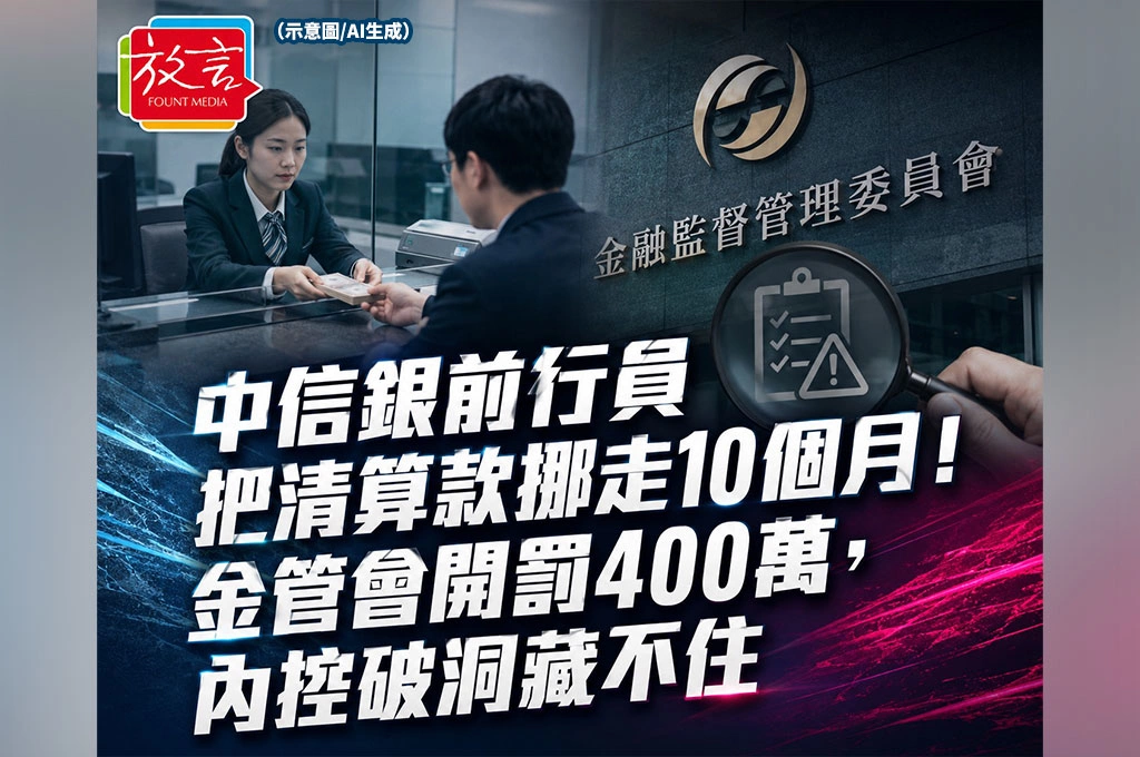 《放. 新聞／台灣要聞》中信銀前行員把清算款挪走10個月！金管會開罰400萬，內控破洞藏不住