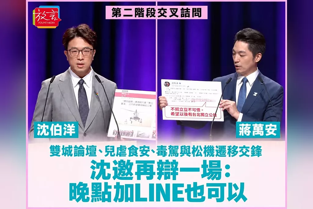 沈伯洋、蔣萬安第二階段交叉詰問！雙城論壇、兒虐食安、毒駕與松機遷移交鋒　沈邀再辯一場：晚點加LINE也可以