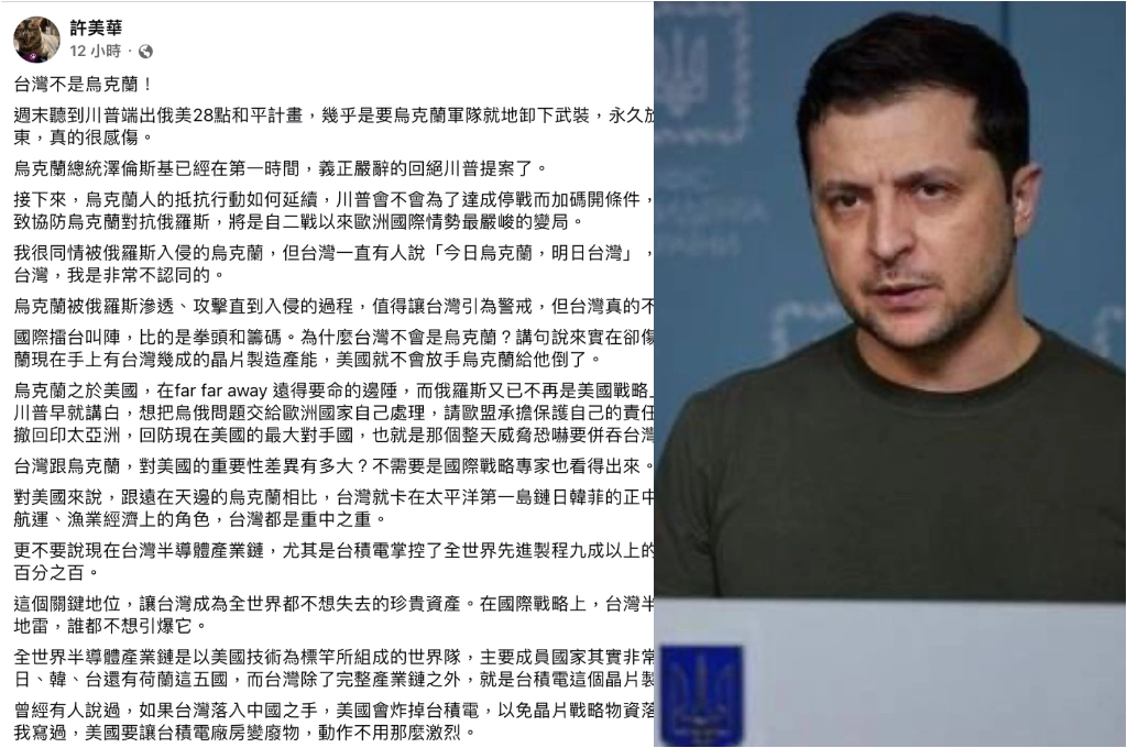 籲台人別膝反射...「台灣不是烏克蘭」!許美華「講句傷人的話」:烏克蘭有台灣幾成的晶片產能、美國就不會放手了
