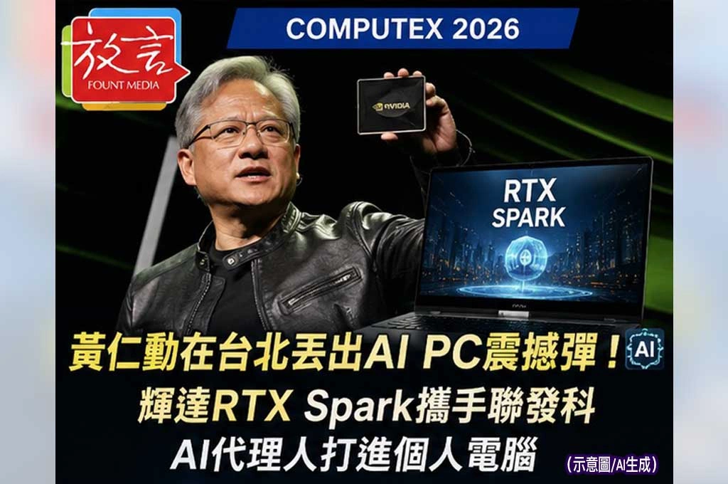 黃仁勳在台北丟出AI PC震撼彈!輝達RTX Spark攜手聯發科 AI代理人打進個人電腦