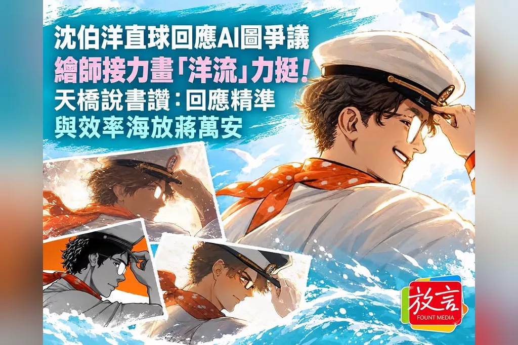 沈伯洋直球回應AI圖爭議，繪師接力畫「洋流」力挺！天橋說書讚：回應精準與效率海放蔣萬安