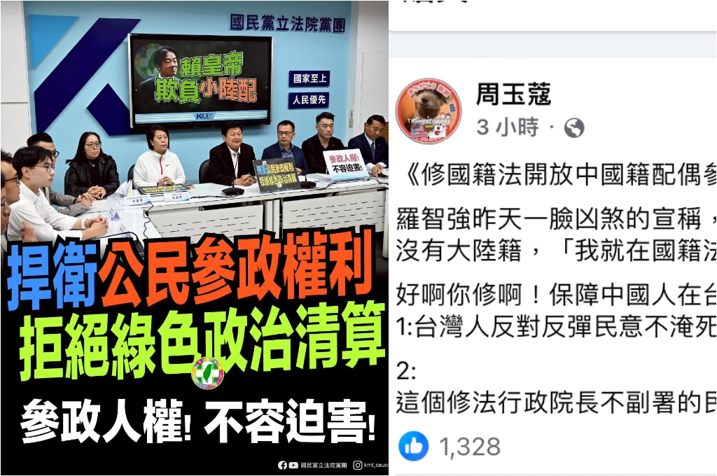 羅智強囂張嗆修法「中配參政權」...周玉蔻批「反彈民意不淹死你才怪」：綠營2026就打這題、行政院長不副署底氣比「財劃法」強多了